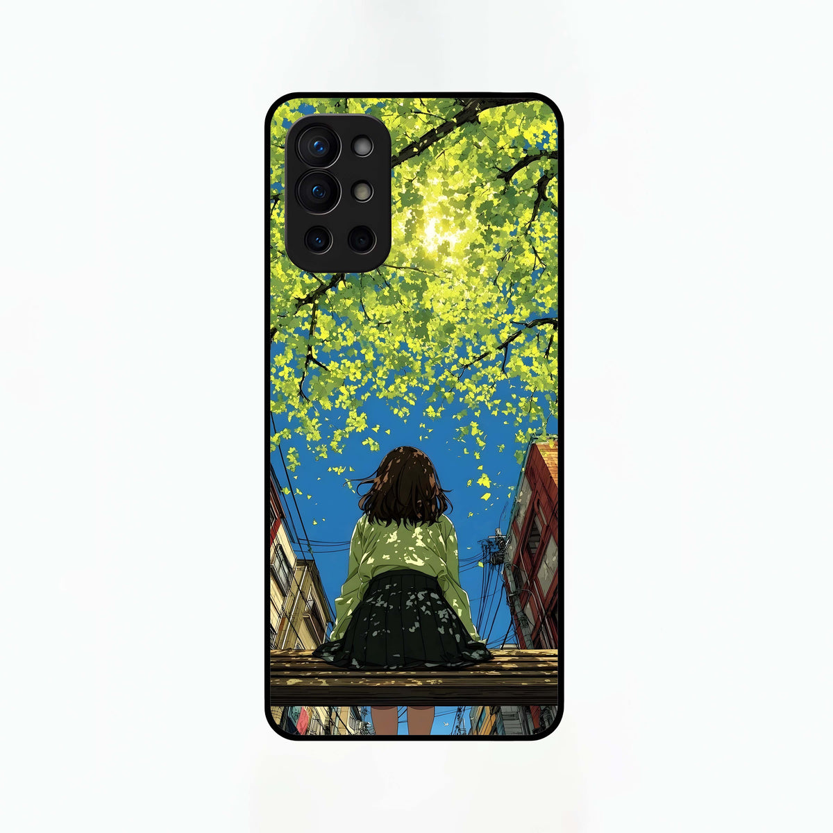  Golden Leaves Glow Glass Case For OnePlus 9R back cover – full design glossy printed glass finish
