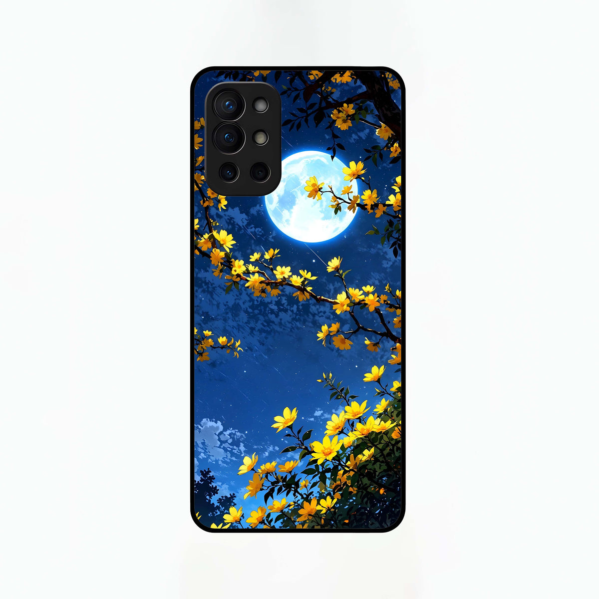  Golden Night Glow Glass Case For OnePlus 9R back cover – full design glossy printed glass finish