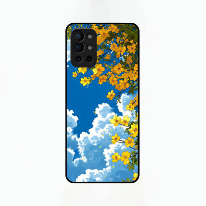  Golden Petal Sky Glass Case For OnePlus 9R back cover – full design glossy printed glass finish