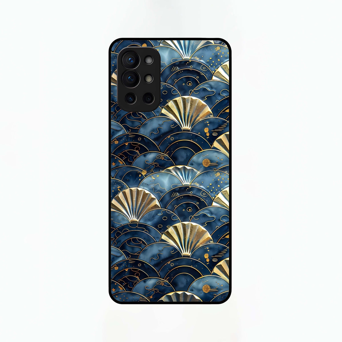  Golden Wave Luxe Glass Case For OnePlus 9R back cover – full design glossy printed glass finish