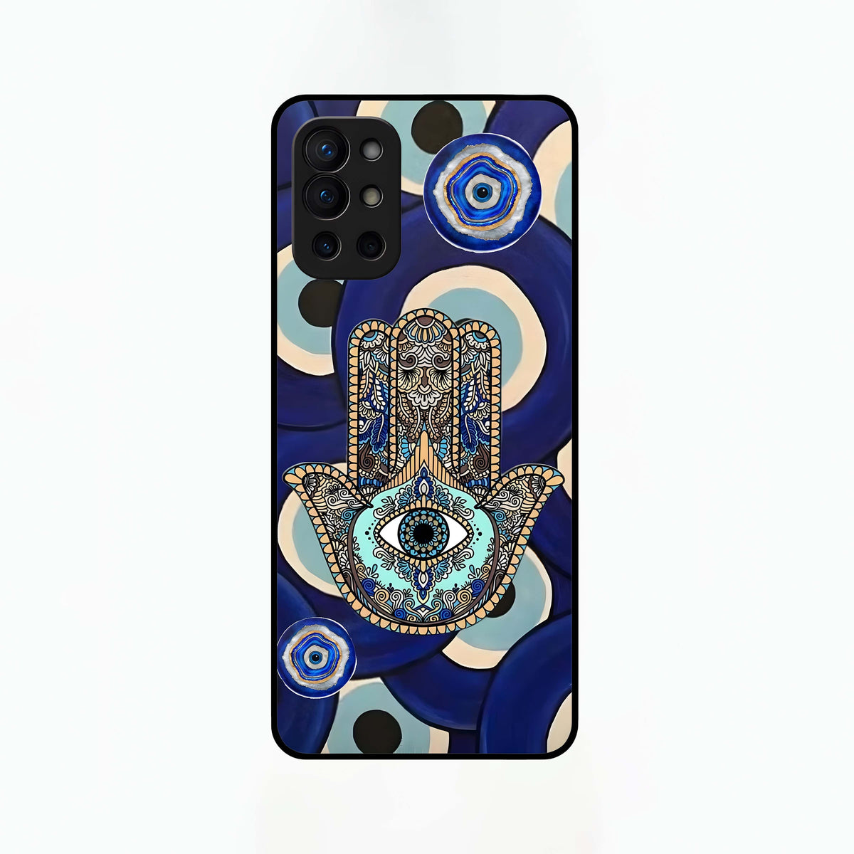  Hamsa Divine Guard Glass Case For OnePlus 9R back cover – full design glossy printed glass finish