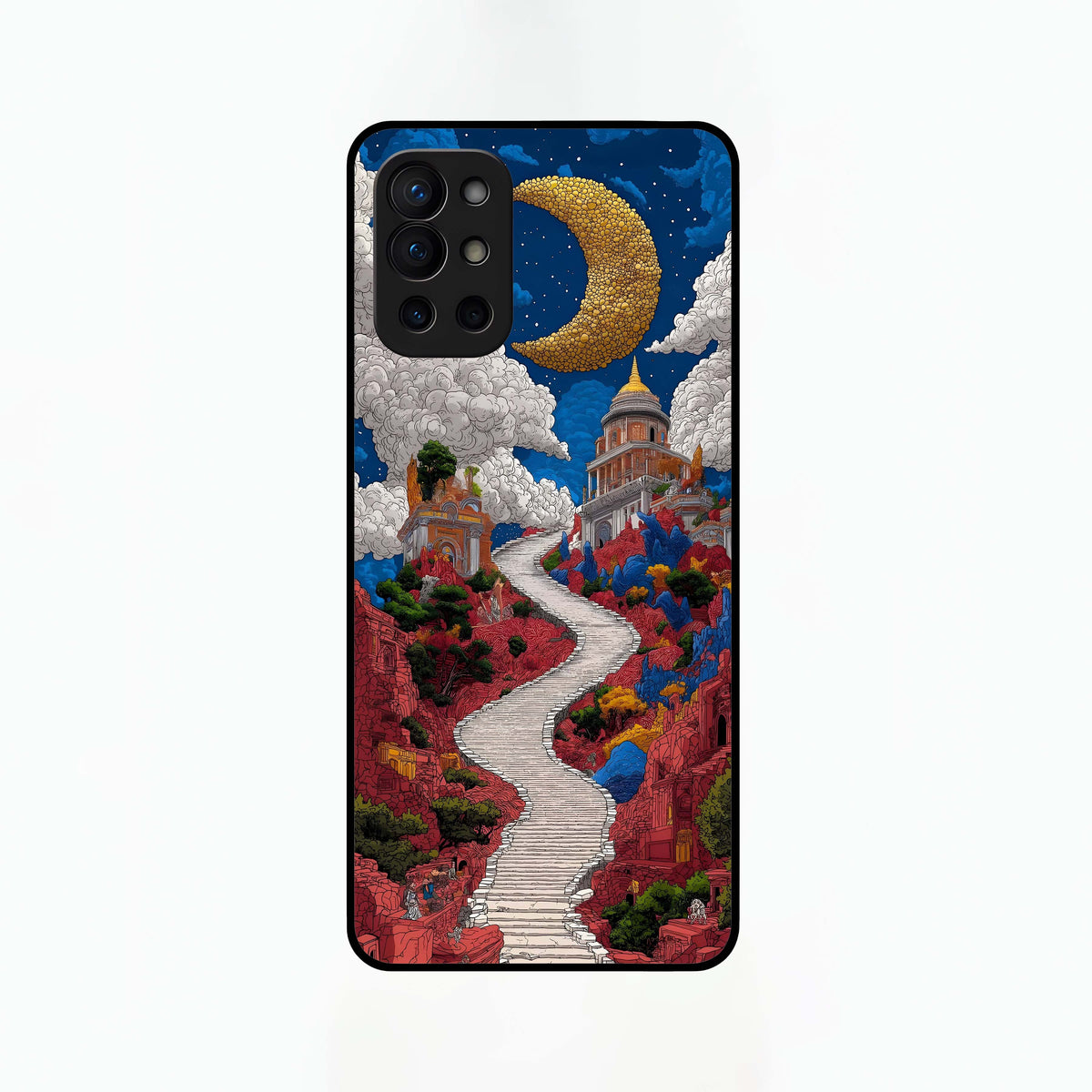  Heavenly Moon Path Glass Case For OnePlus 9R back cover – full design glossy printed glass finish