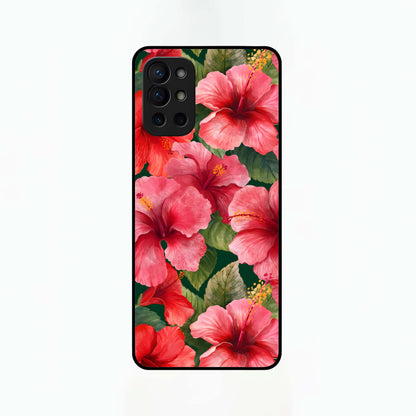  Hibiscus Pattern Glass Case For OnePlus 9R back cover – full design glossy printed glass finish
