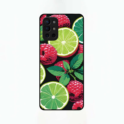  Lime and Raspberry Pattern Glass Case For OnePlus 9R back cover – full design glossy printed glass finish