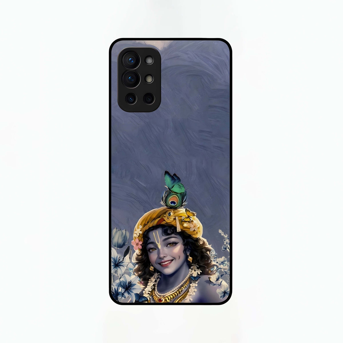  Lord Krishna Glass Case For OnePlus 9R back cover – full design glossy printed glass finish