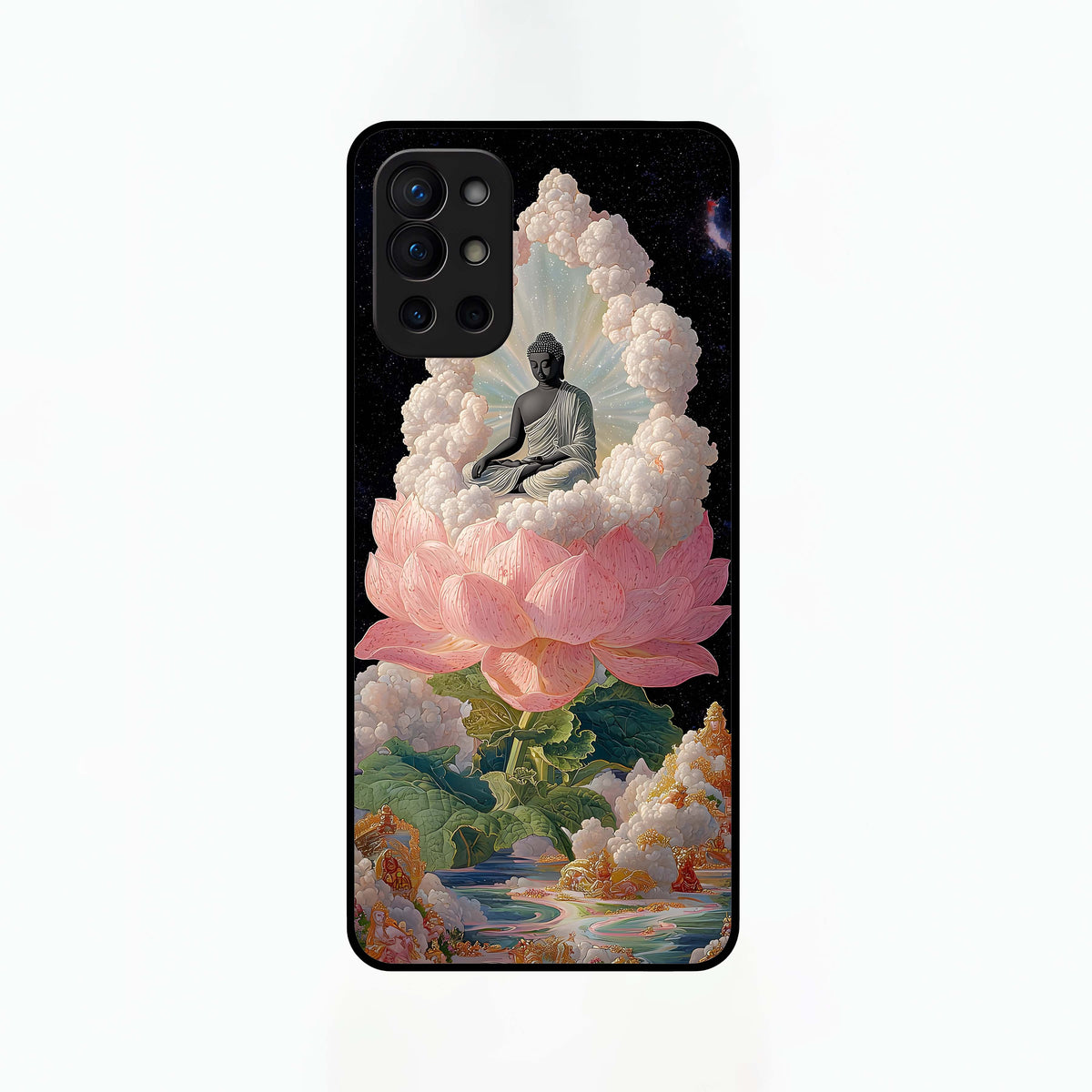  Lotus Divine Peace Glass Case For OnePlus 9R back cover – full design glossy printed glass finish
