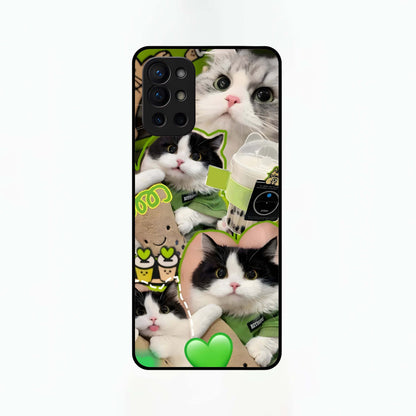  Matcha Cats Mood Glass Case For OnePlus 9R back cover – full design glossy printed glass finish