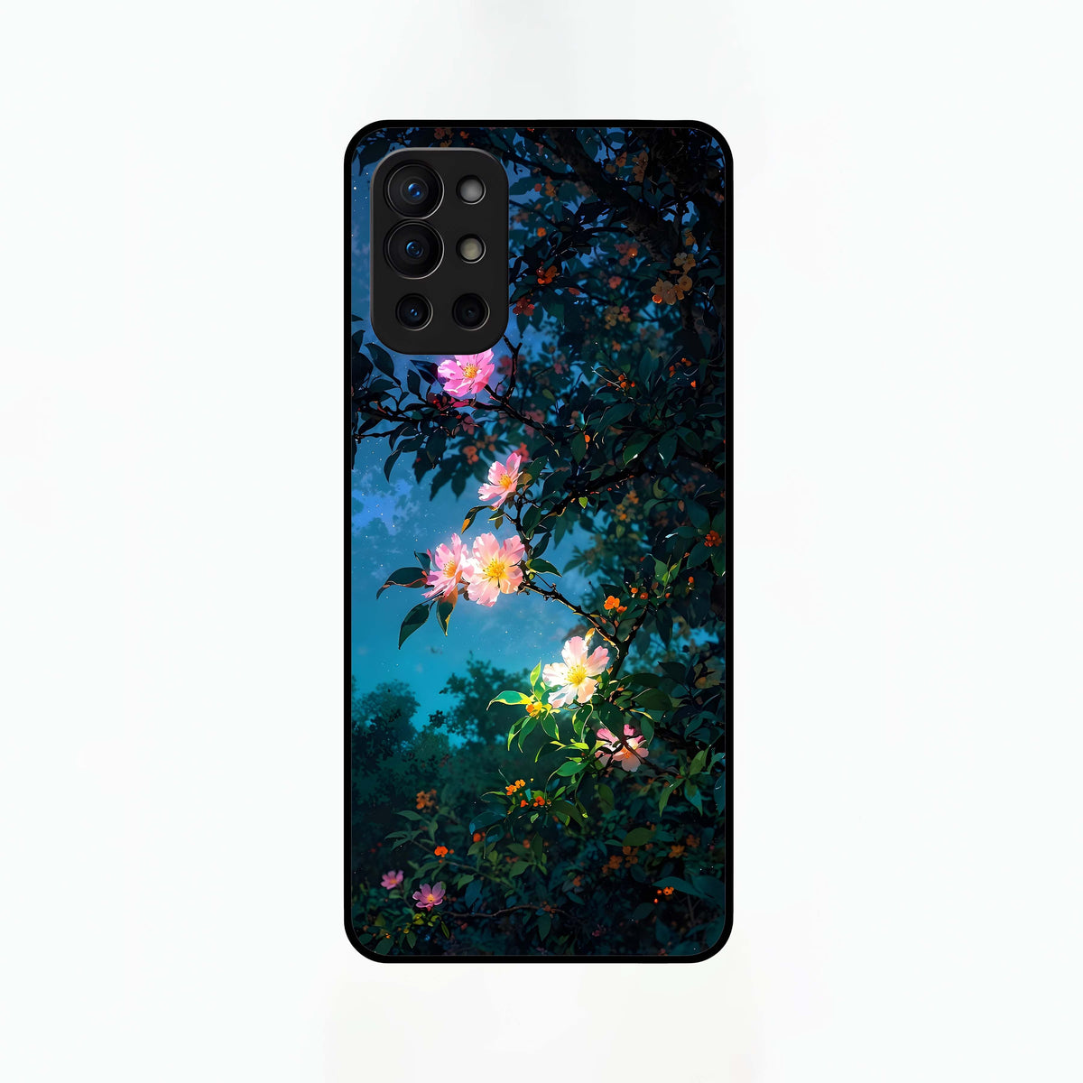  Midnight Bloom Glow Glass Case For OnePlus 9R back cover – full design glossy printed glass finish