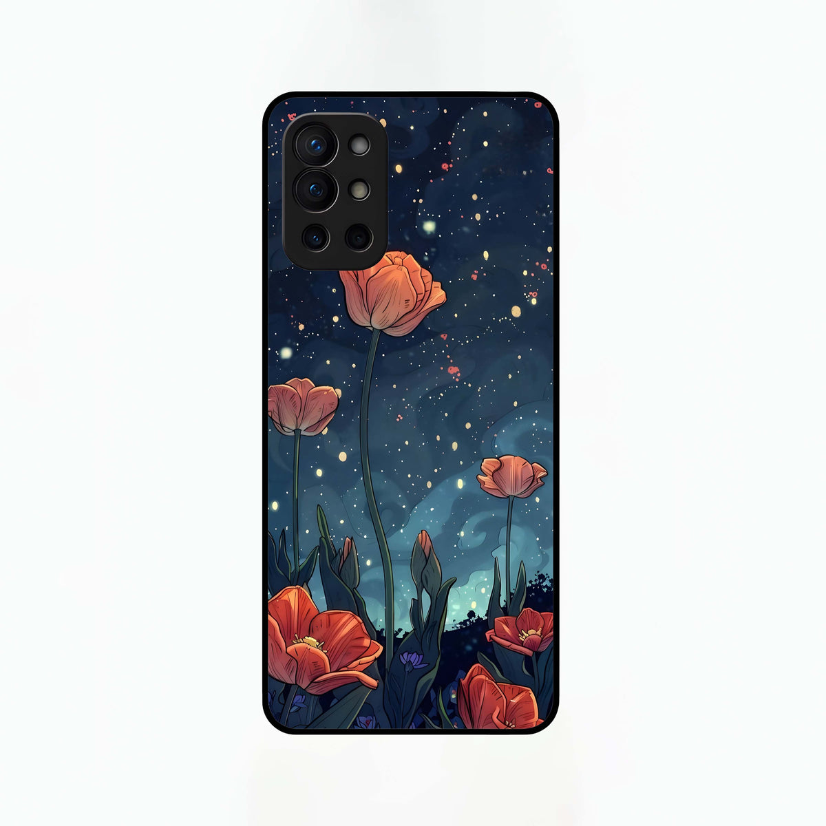  Midnight Tulip Glow Glass Case For OnePlus 9R back cover – full design glossy printed glass finish