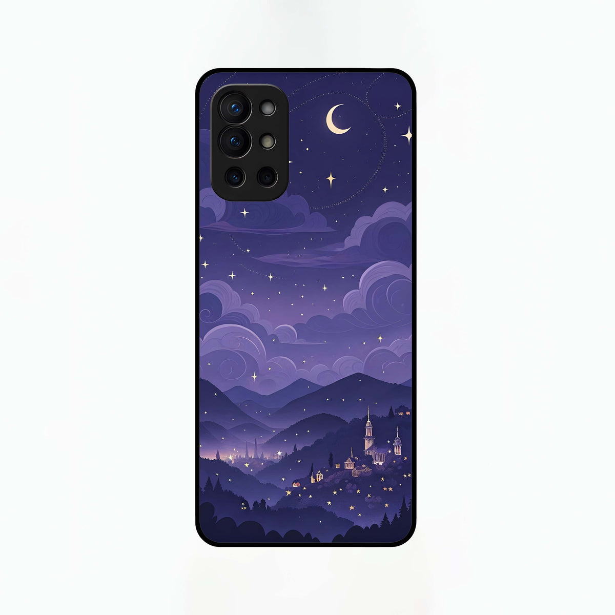  Minimal Night View Glass Case For OnePlus 9R back cover – full design glossy printed glass finish