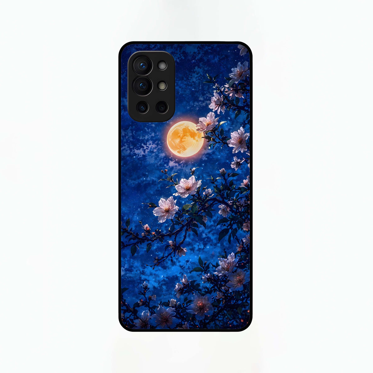  Moonlit Blossoms Night Glass Case For OnePlus 9R back cover – full design glossy printed glass finish