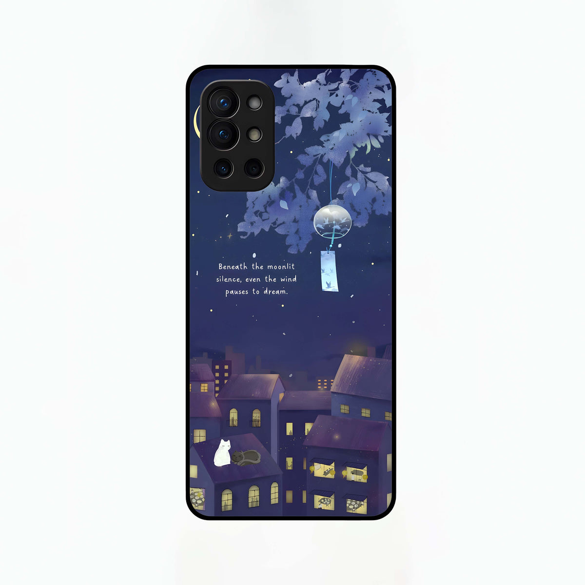  Moonlit Cat Silence Glass Case For OnePlus 9R back cover – full design glossy printed glass finish