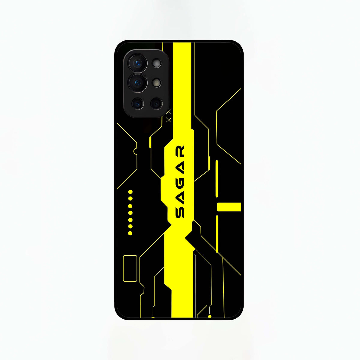  Neon CYBERPUNK Custom Name Glass Case For OnePlus 9R back cover – full design glossy printed glass finish