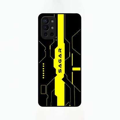  Neon CYBERPUNK Custom Name Glass Case For OnePlus 9R back cover – full design glossy printed glass finish