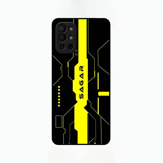  Neon CYBERPUNK Custom Name Glass Case For OnePlus 9R back cover – full design glossy printed glass finish