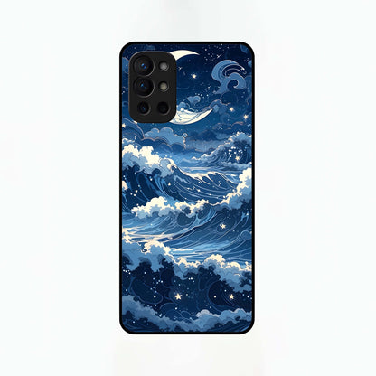  Ocean Moon Waves Glass Case For OnePlus 9R back cover – full design glossy printed glass finish