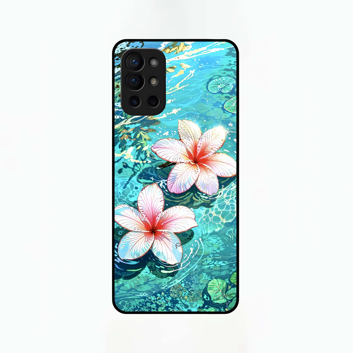  Pink Flowers in Water Glass Case For OnePlus 9R back cover – full design glossy printed glass finish