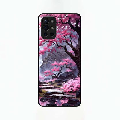  Pink Sunflower Glow Glass Case For OnePlus 9R back cover – full design glossy printed glass finish