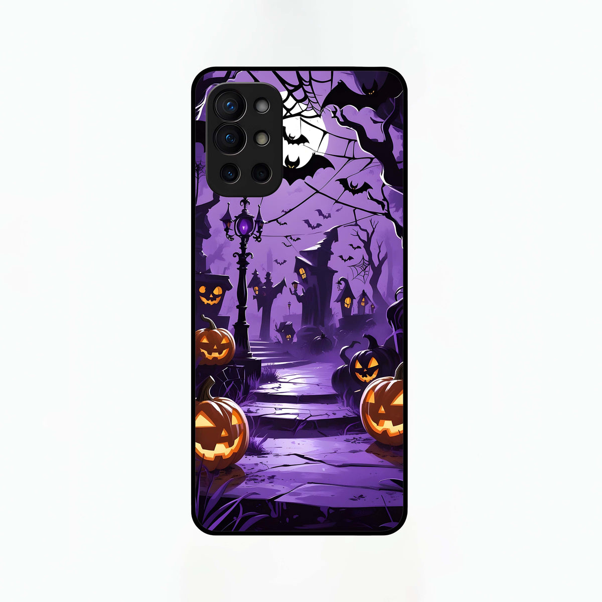  Pumpkin Patch Halloween Glass Case For OnePlus 9R back cover – full design glossy printed glass finish