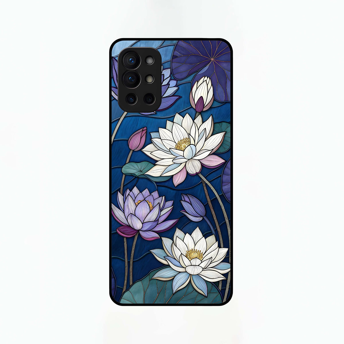  Purple Lotus Stained Glass Case For OnePlus 9R back cover – full design glossy printed glass finish