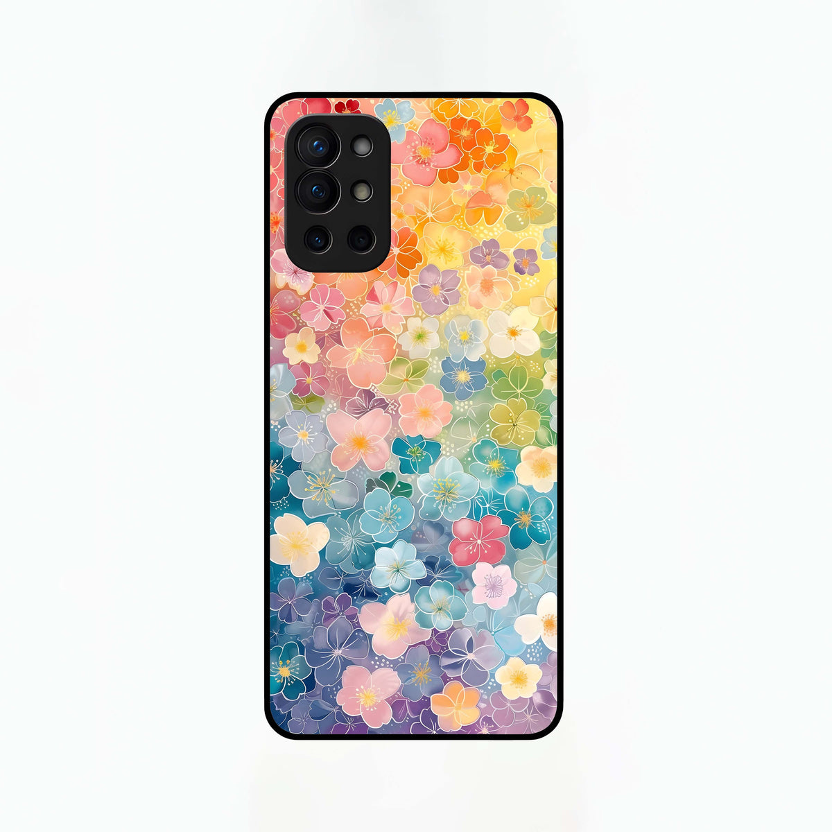  Rainbow Blossom Burst Glass Case For OnePlus 9R back cover – full design glossy printed glass finish