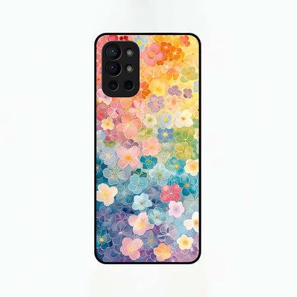  Rainbow Blossom Burst Glass Case For OnePlus 9R back cover – full design glossy printed glass finish
