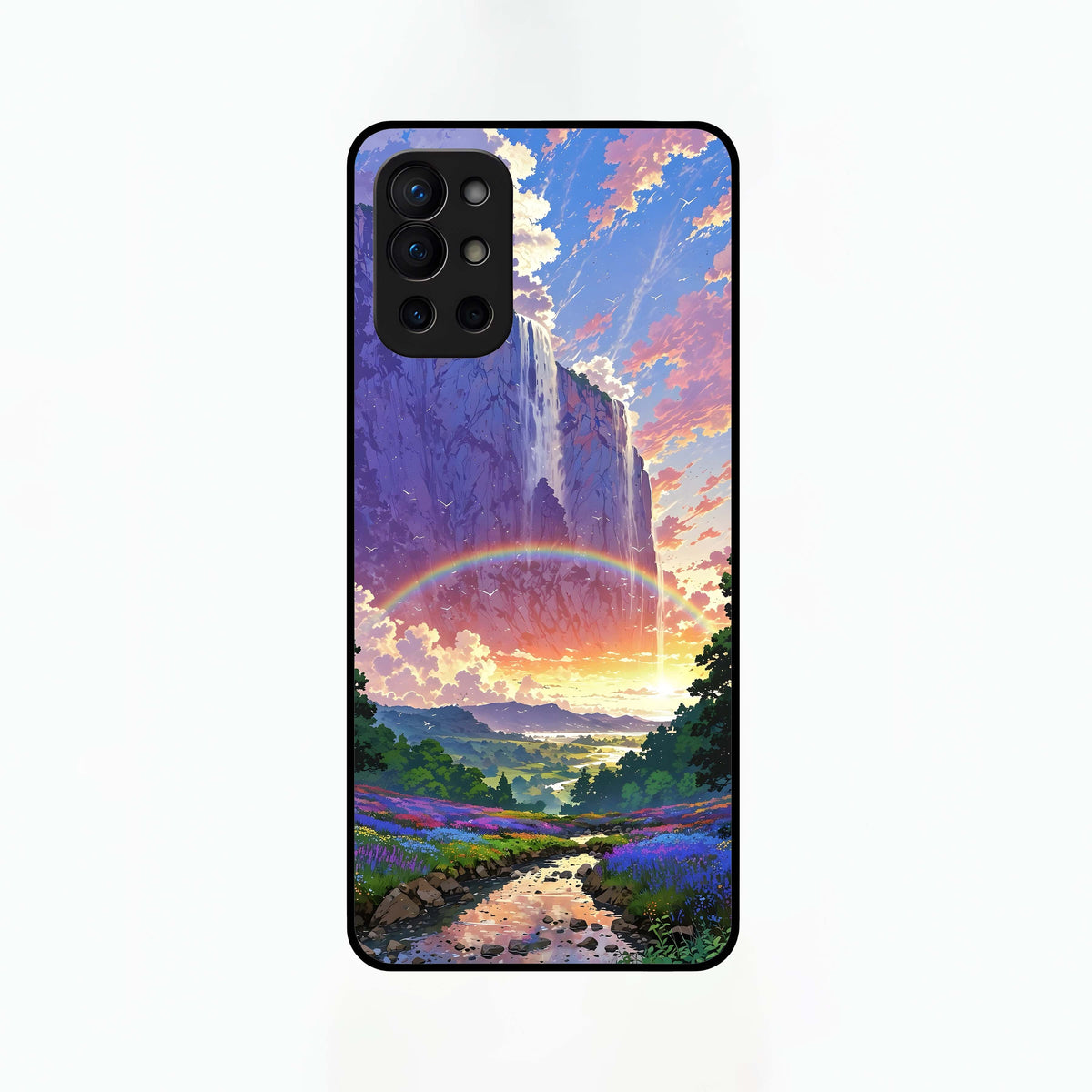  Rainbow Valley Dream Glass Case For OnePlus 9R back cover – full design glossy printed glass finish