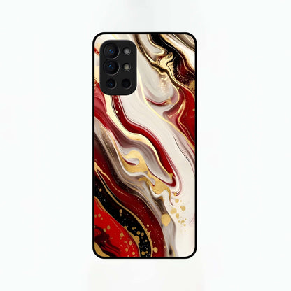  Red And White Marble Glass Case For OnePlus 9R back cover – full design glossy printed glass finish