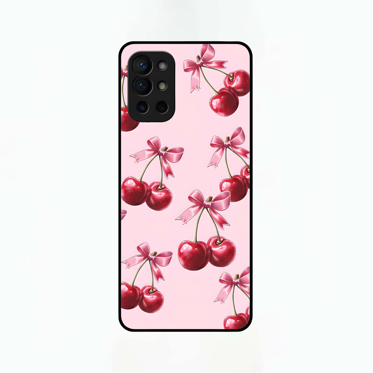  Red Cherries Pattern Glass Case For OnePlus 9R back cover – full design glossy printed glass finish