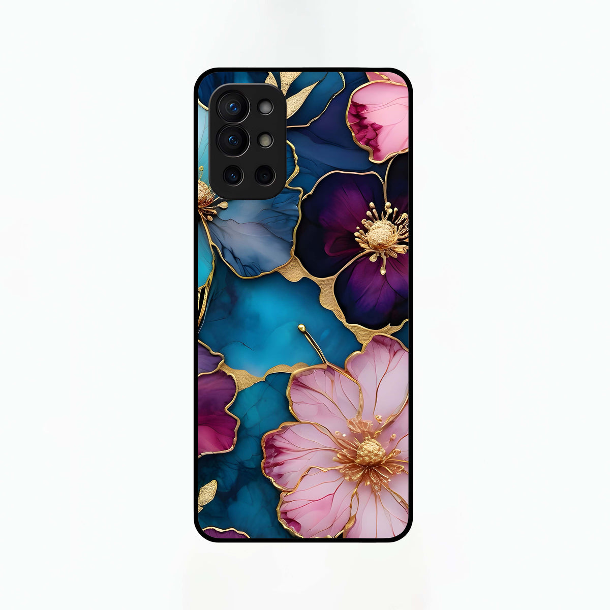  Sparkle Floral Glass Case For OnePlus 9R back cover – full design glossy printed glass finish