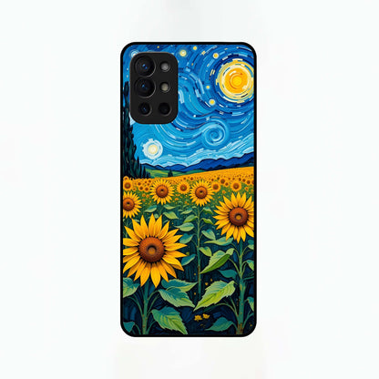  Starry Sunflower Dreams Glass Case For OnePlus 9R back cover – full design glossy printed glass finish