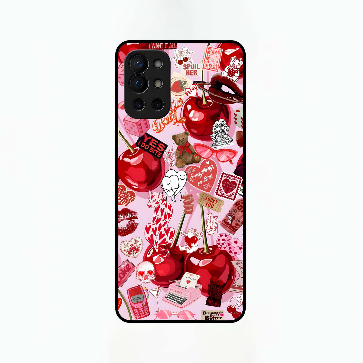  Sweet Cherry Chaos Glass Case For OnePlus 9R back cover – full design glossy printed glass finish