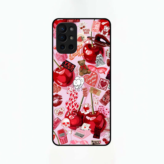  Sweet Cherry Chaos Glass Case For OnePlus 9R back cover – full design glossy printed glass finish