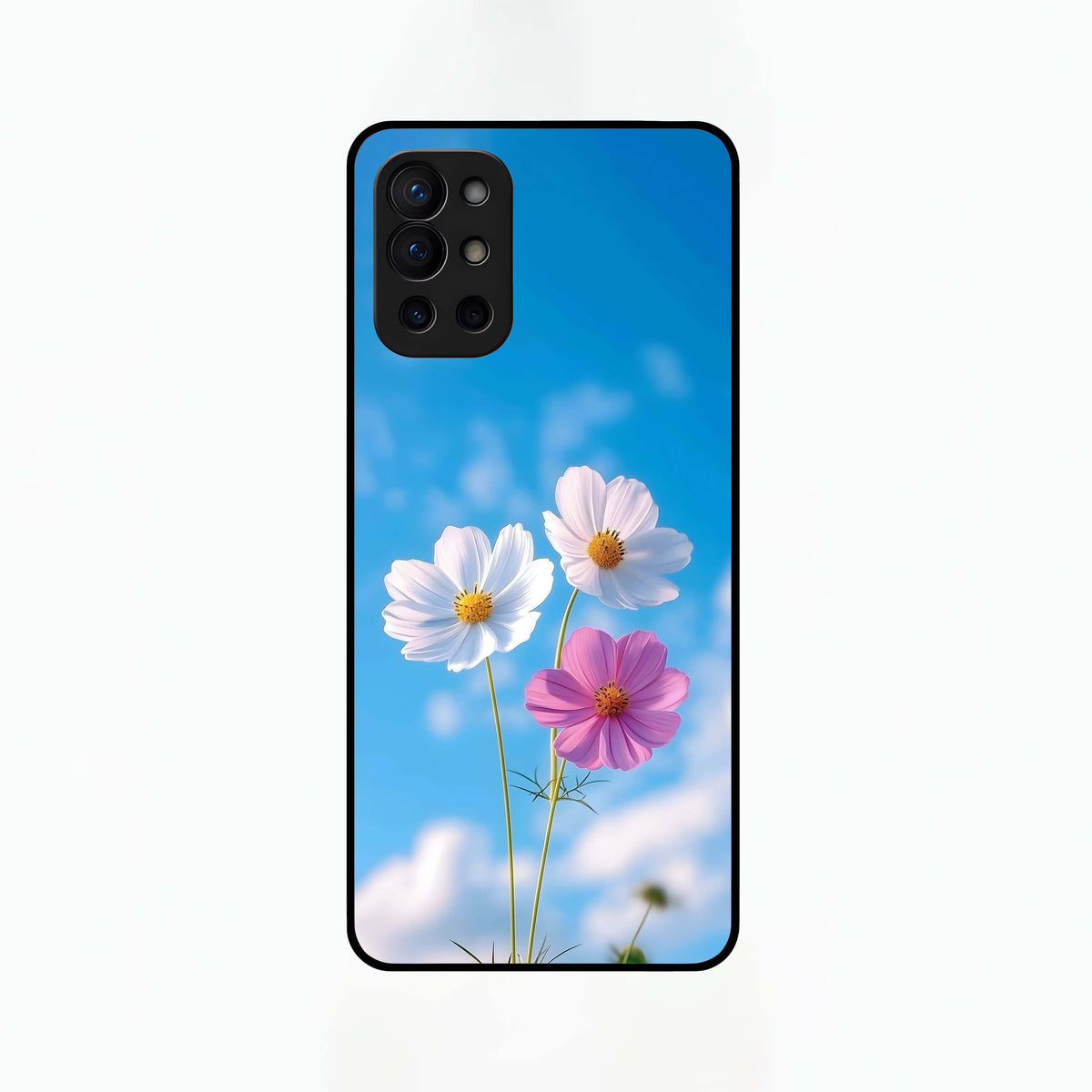  Tripple Flowers With Sky Glass Case For OnePlus 9R back cover – full design glossy printed glass finish