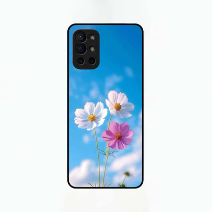  Tripple Flowers With Sky Glass Case For OnePlus 9R back cover – full design glossy printed glass finish