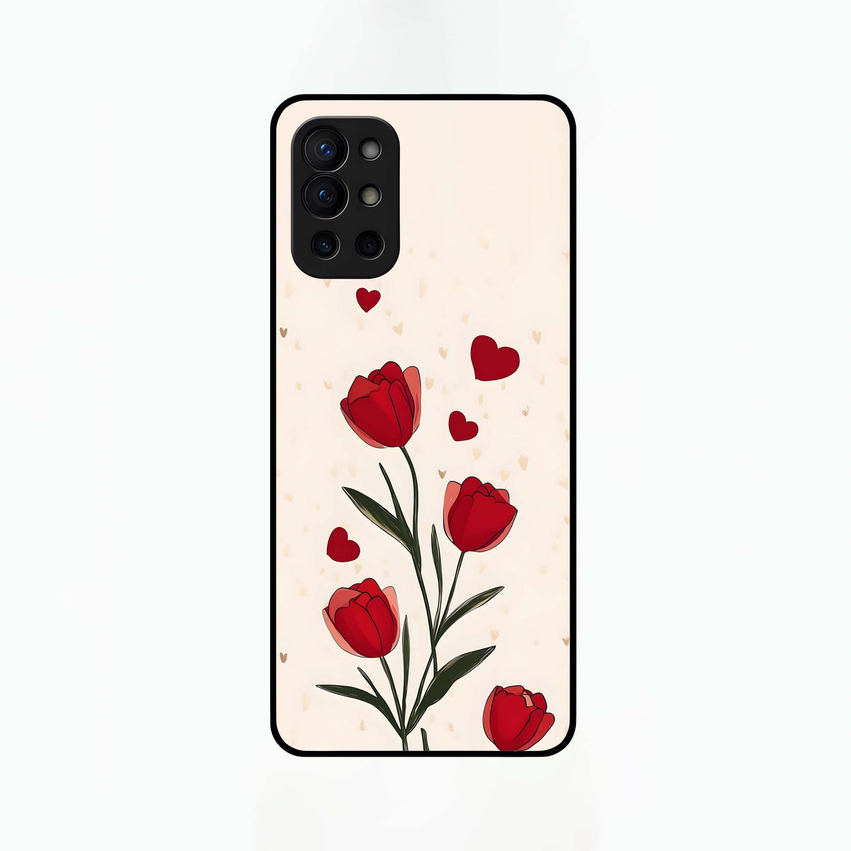  Tulip With Heart Glass Case For OnePlus 9R back cover – full design glossy printed glass finish