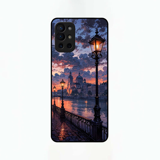  Twilight River Lights Glass Case For OnePlus 9R back cover – full design glossy printed glass finish