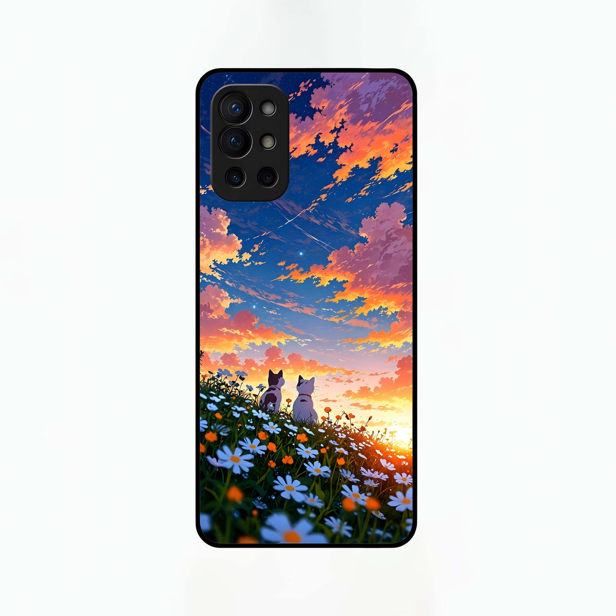  Two Cats Friends Glass Case For OnePlus 9R back cover – full design glossy printed glass finish