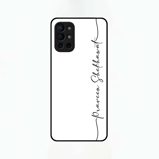  White Tune Custom Name Glass Case For OnePlus 9R back cover – personalized glossy printed glass finish