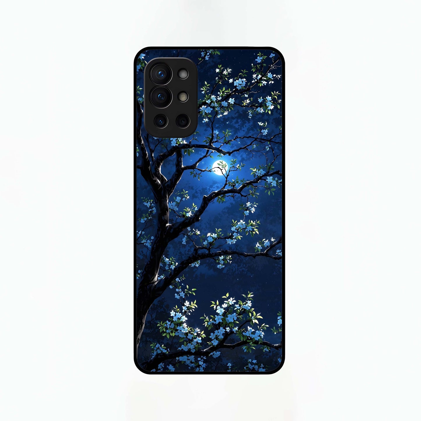 Mystic Floral Night Glass Case captured at a warm angle highlighting moody floral tones, gloss, and edge clarity.