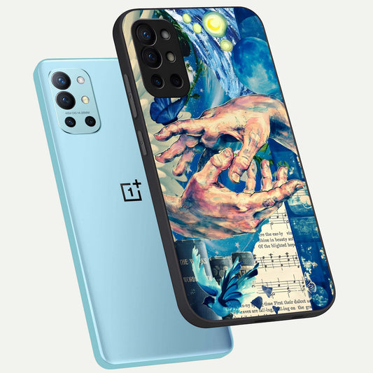  Aesthetic Divider phone case For OnePlus 9R showing premium glass back cover with detailed artwork