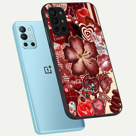  Aesthetic Little Freak phone case For OnePlus 9R showing premium glass back cover with detailed artwork