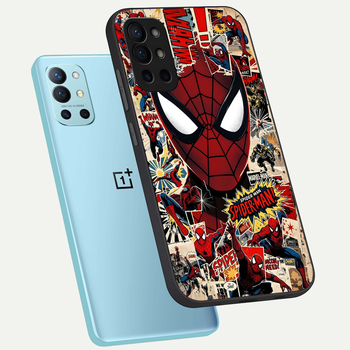  Aesthetic Wonder Spider phone case For OnePlus 9R showing premium glass back cover with detailed artwork