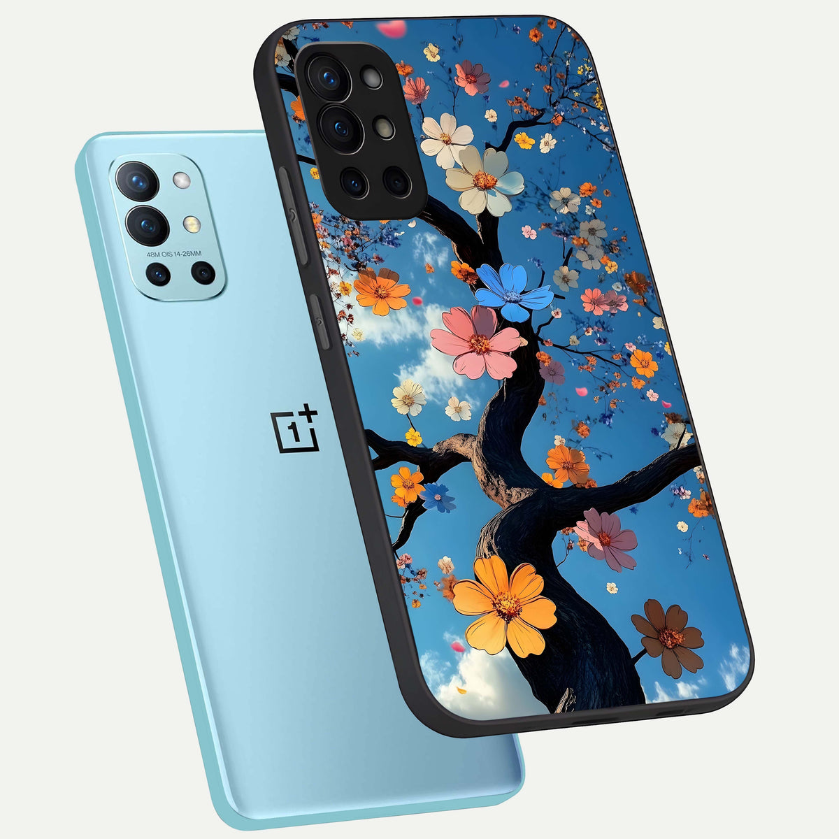  Blossom Dream Sky phone case For OnePlus 9R showing premium glass back cover with detailed artwork
