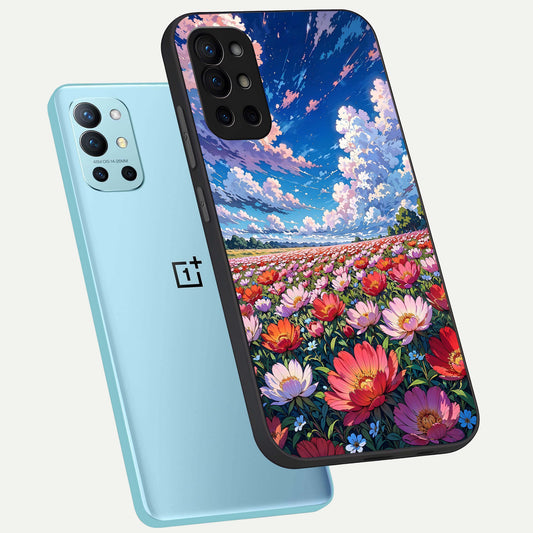  Blossom Sky Field phone case For OnePlus 9R showing premium glass back cover with detailed artwork