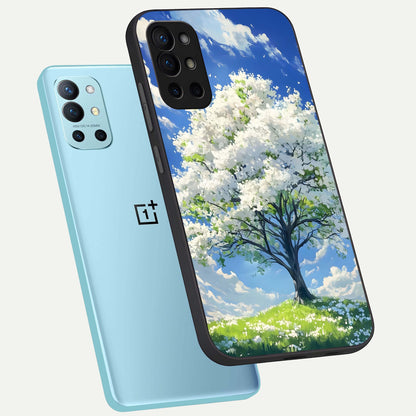 Blossom Sky Serenity phone case For OnePlus 9R showing premium glass back cover with detailed artwork