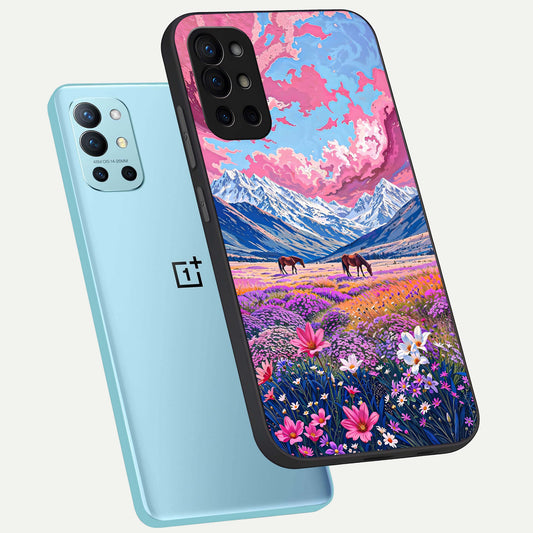 Blossom Valley Dream phone case For OnePlus 9R showing premium glass back cover with detailed artwork