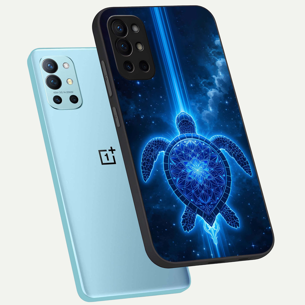  Blue Galaxy Turtle phone case For OnePlus 9R showing premium glass back cover with detailed artwork