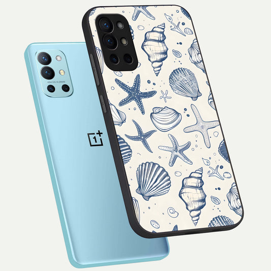 Blue Ocean Outline phone case For OnePlus 9R showing premium glass back cover with detailed artwork