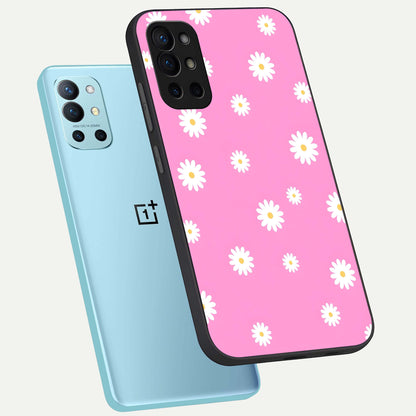  Bubblegum Daisy Pop phone case For OnePlus 9R showing premium glass back cover with detailed artwork